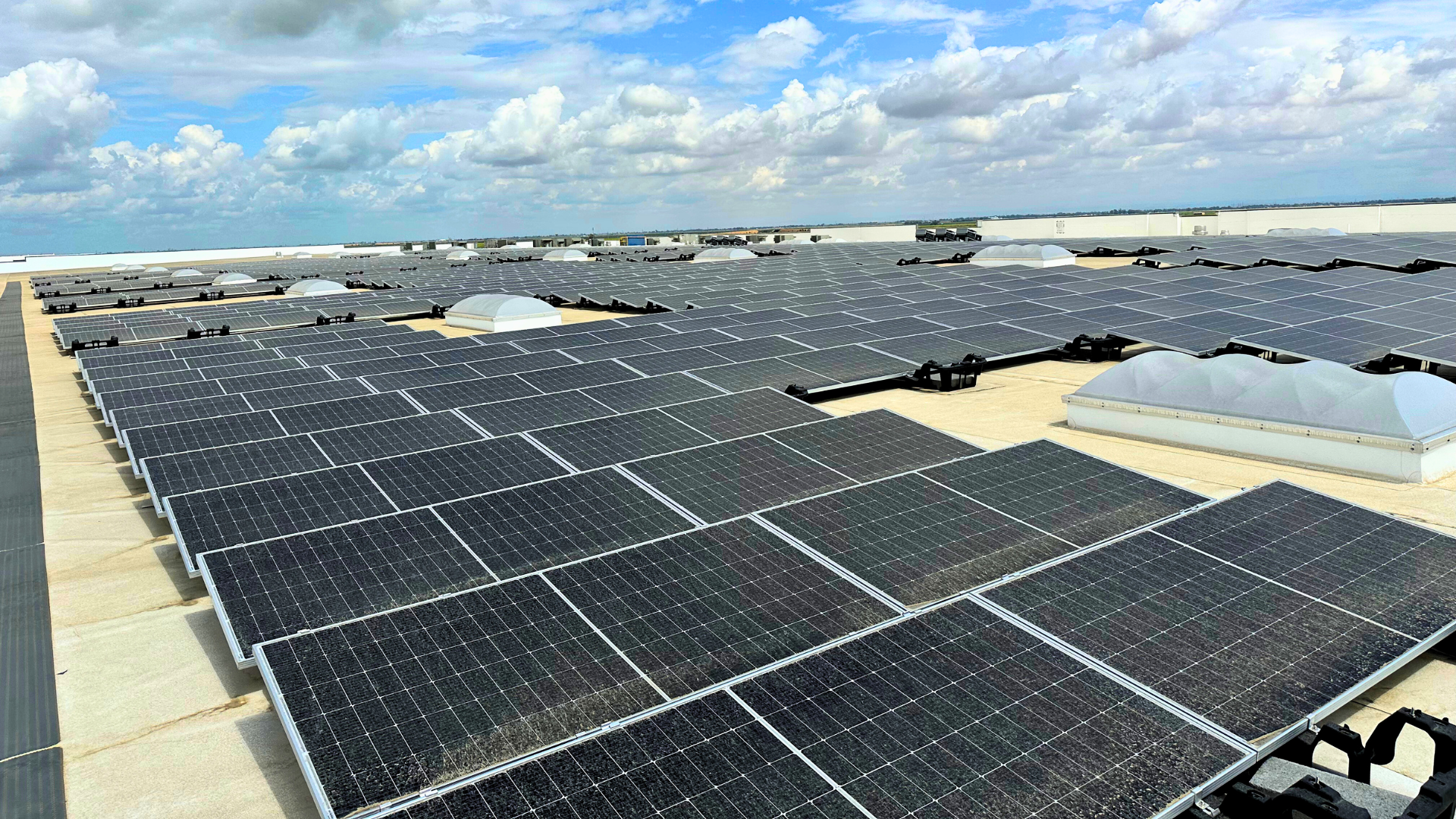 rooftop shot of solar panels