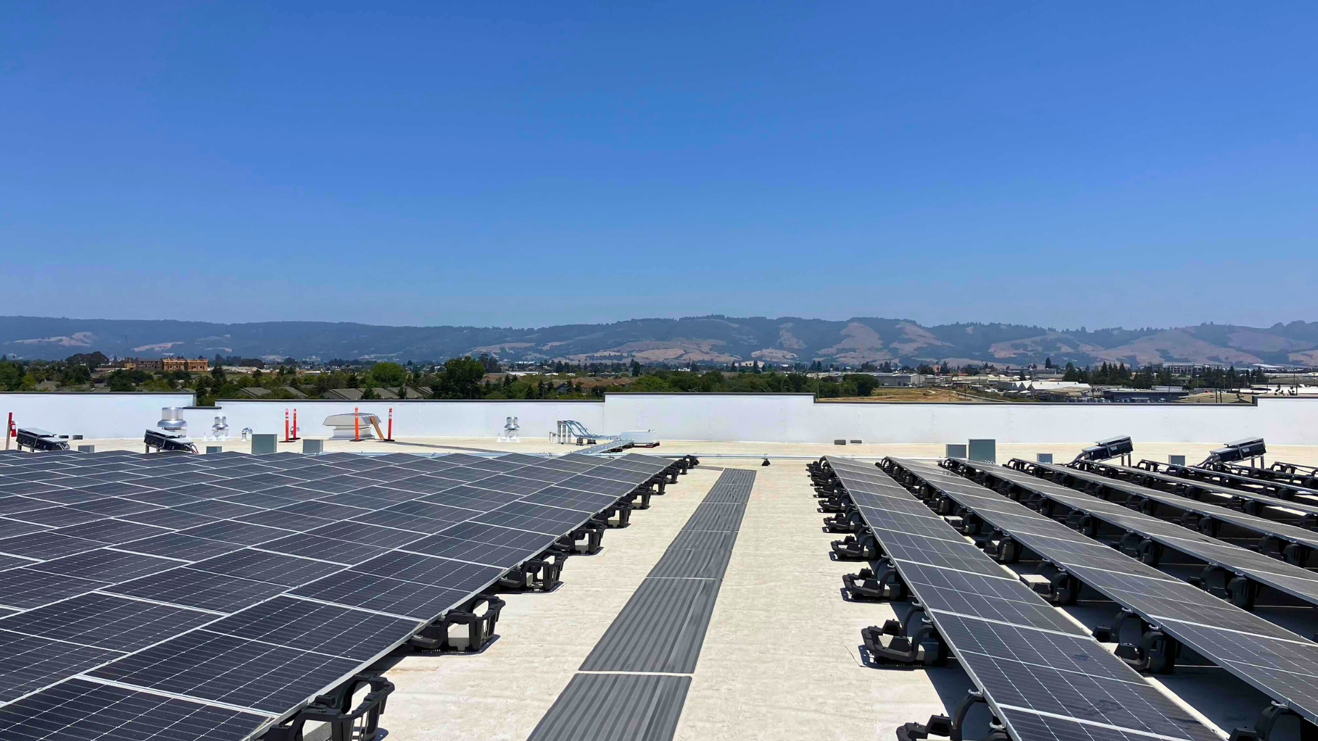 rooftop shot of solar panels