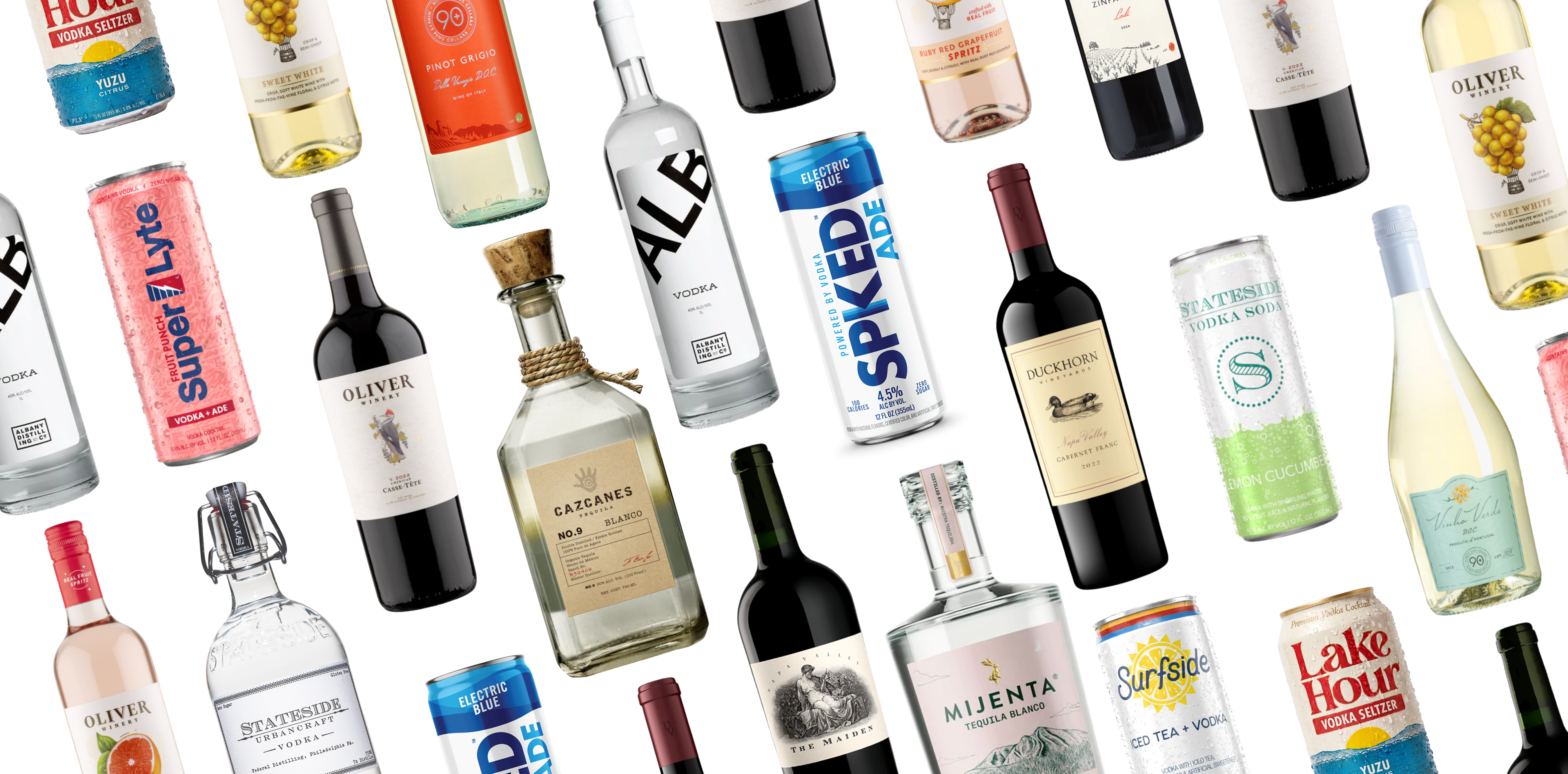 product spread of various bottles and cans